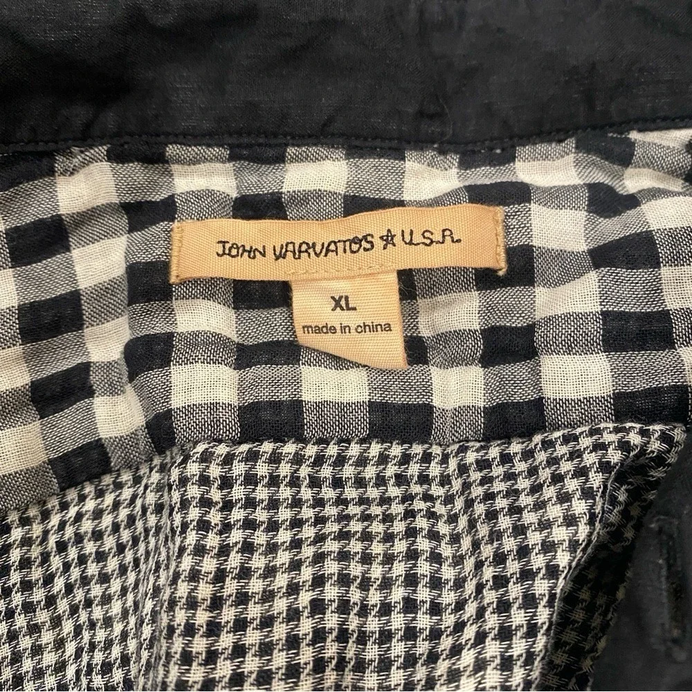 John Varvatos Black White Gingham‎ Check Button-Up Shirt XL